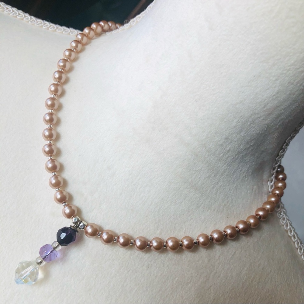 Handcrafted repurpose faceted Crystal drop pendant Czech glass Pearl necklace